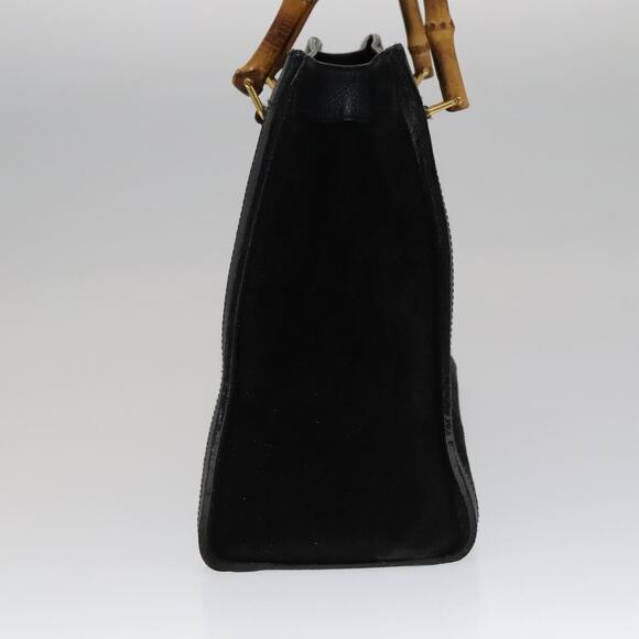 GUCCI Bamboo Hand Bag Leather Suede Black Gold 002 1186 002 1186 - Picture 5 of 16